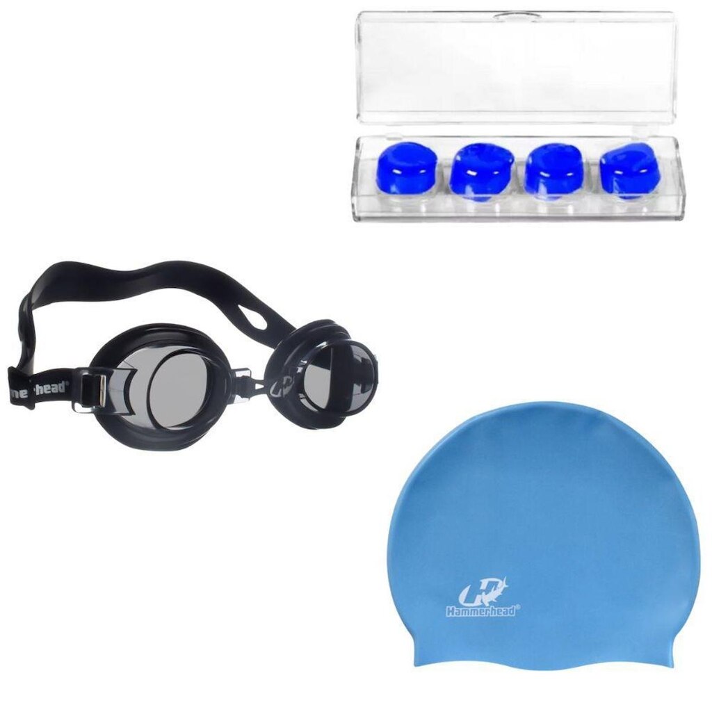 Kit Óculos Natação Focus Júnior 2.0 Hammerhead + Touca + Protetor de ouvido