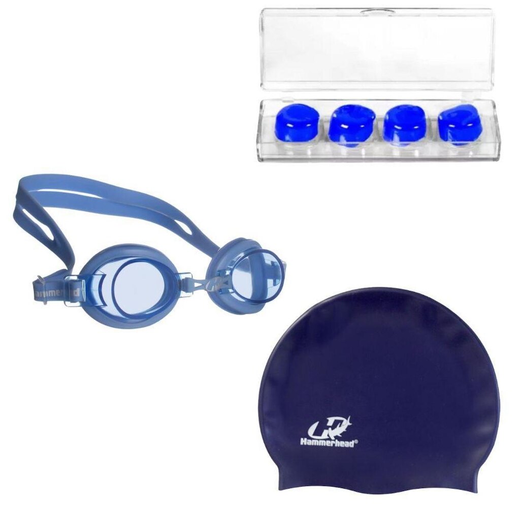 Kit Óculos Natação Focus Júnior 2.0 Hammerhead + Touca + Protetor de ouvido