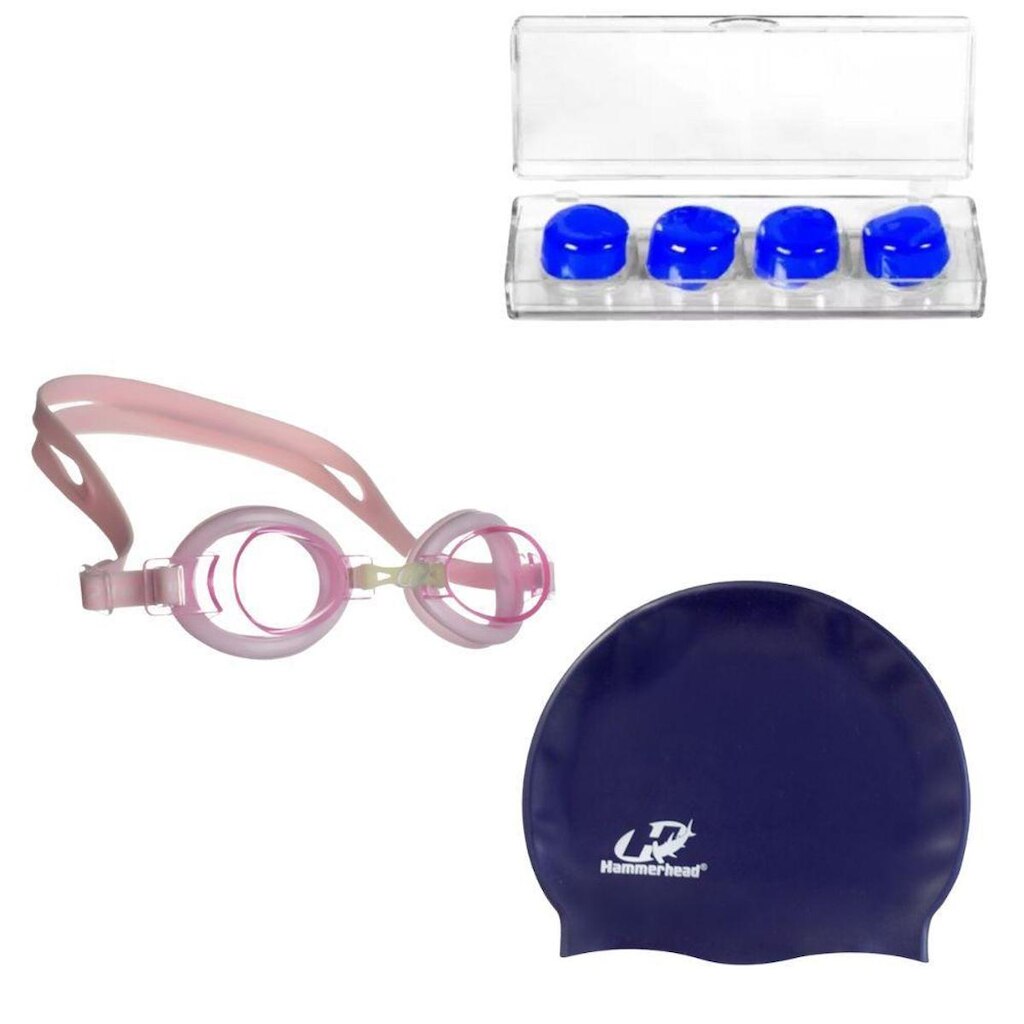 Kit Óculos Natação Focus Júnior 2.0 Hammerhead + Touca + Protetor de ouvido