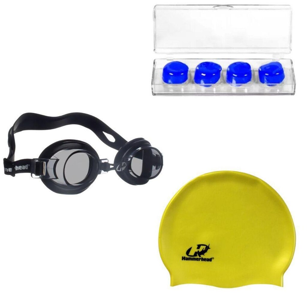 Kit Óculos Natação Focus Júnior 2.0 Hammerhead + Touca + Protetor de ouvido