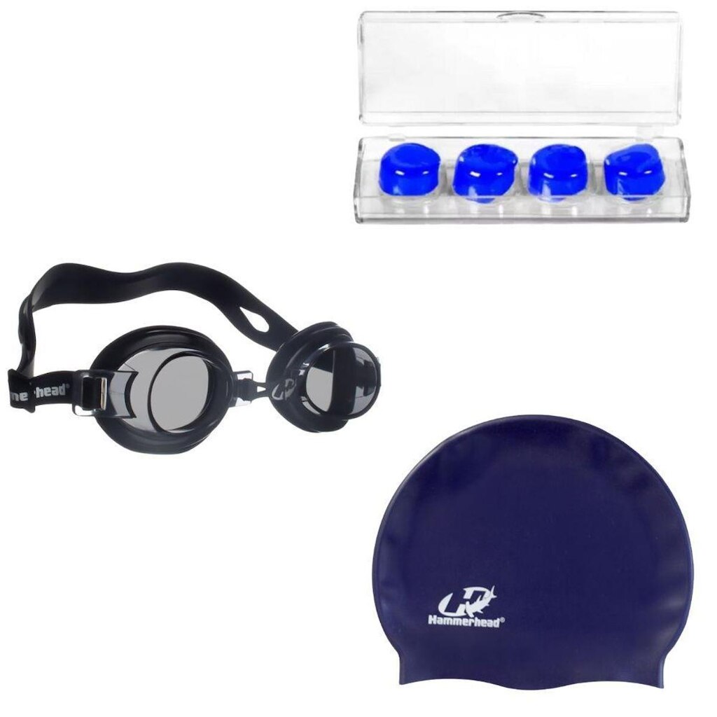 Kit Óculos Natação Focus Júnior 2.0 Hammerhead + Touca + Protetor de ouvido