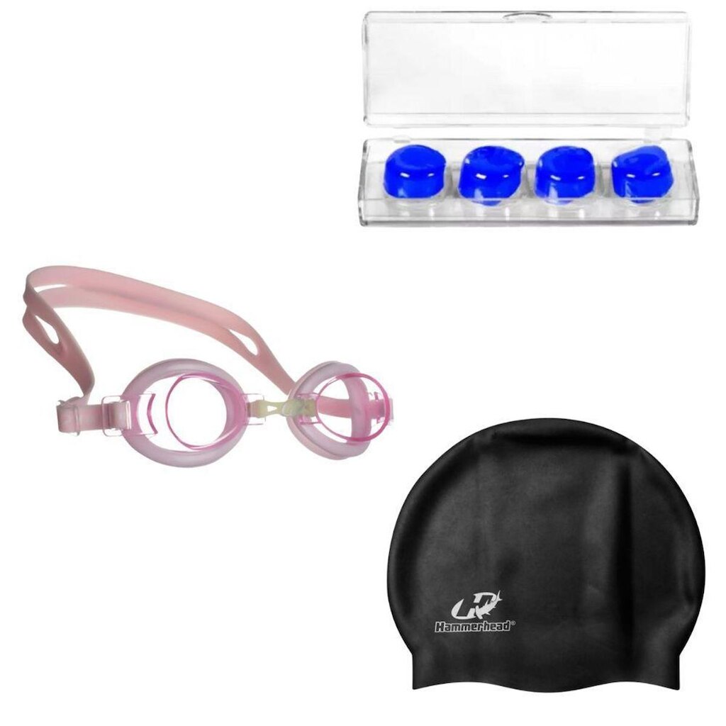 Kit Óculos Natação Focus Júnior 2.0 Hammerhead + Touca + Protetor de ouvido