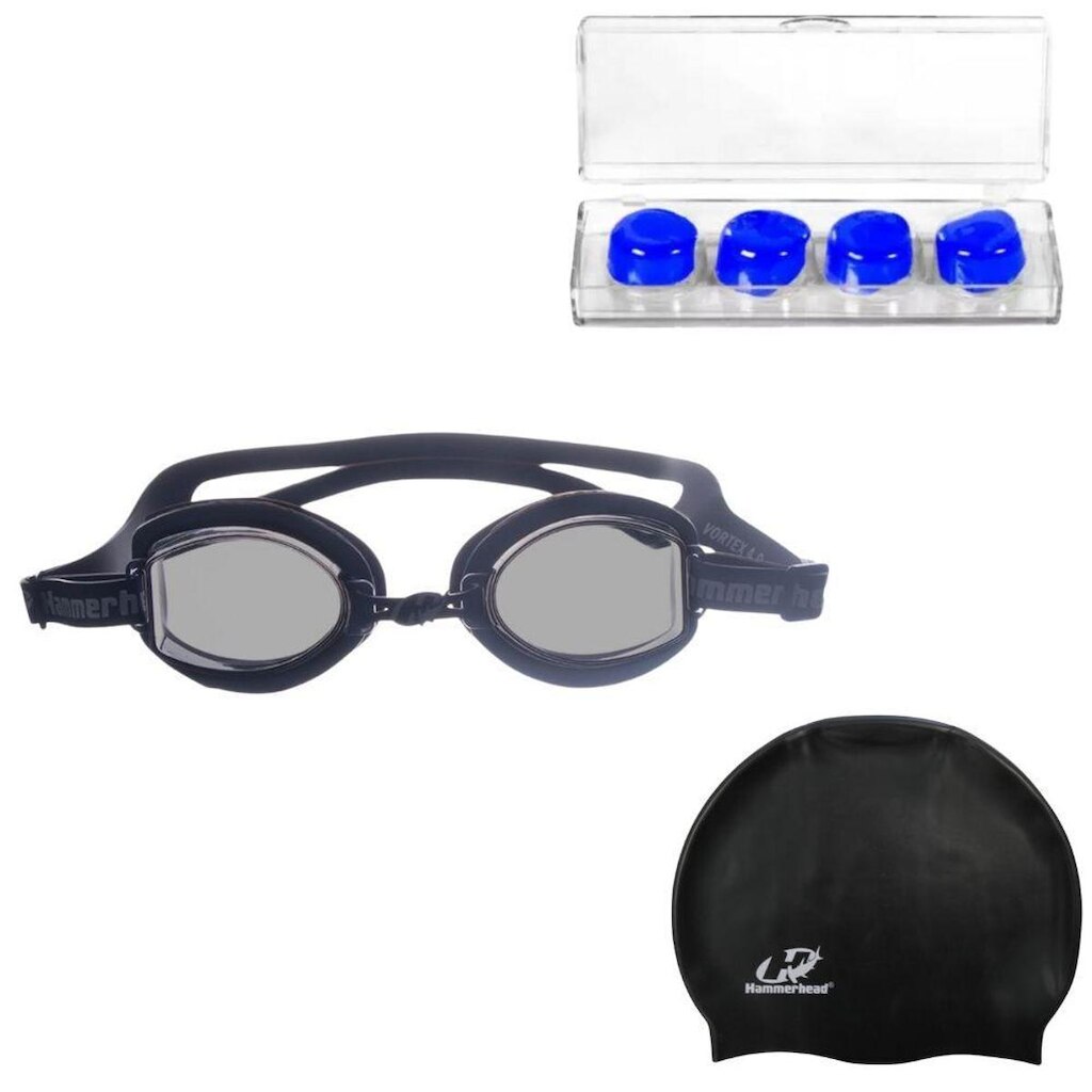 Kit Óculos Natação Vortex 2.0 + Touca Slim Hammerhead + Protetor de ouvido