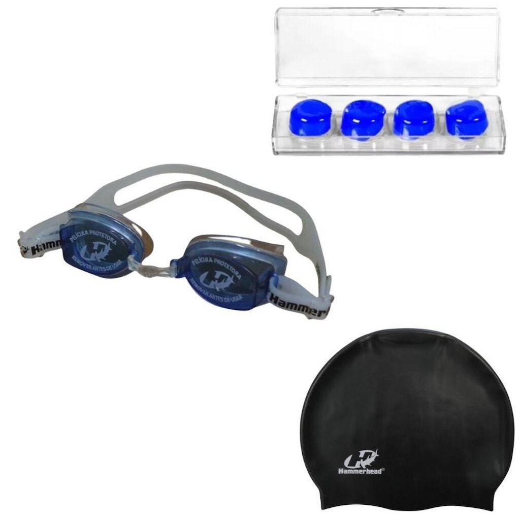 Kit Óculos Natação Vortex 2.0 + Touca Slim Hammerhead + Protetor de ouvido