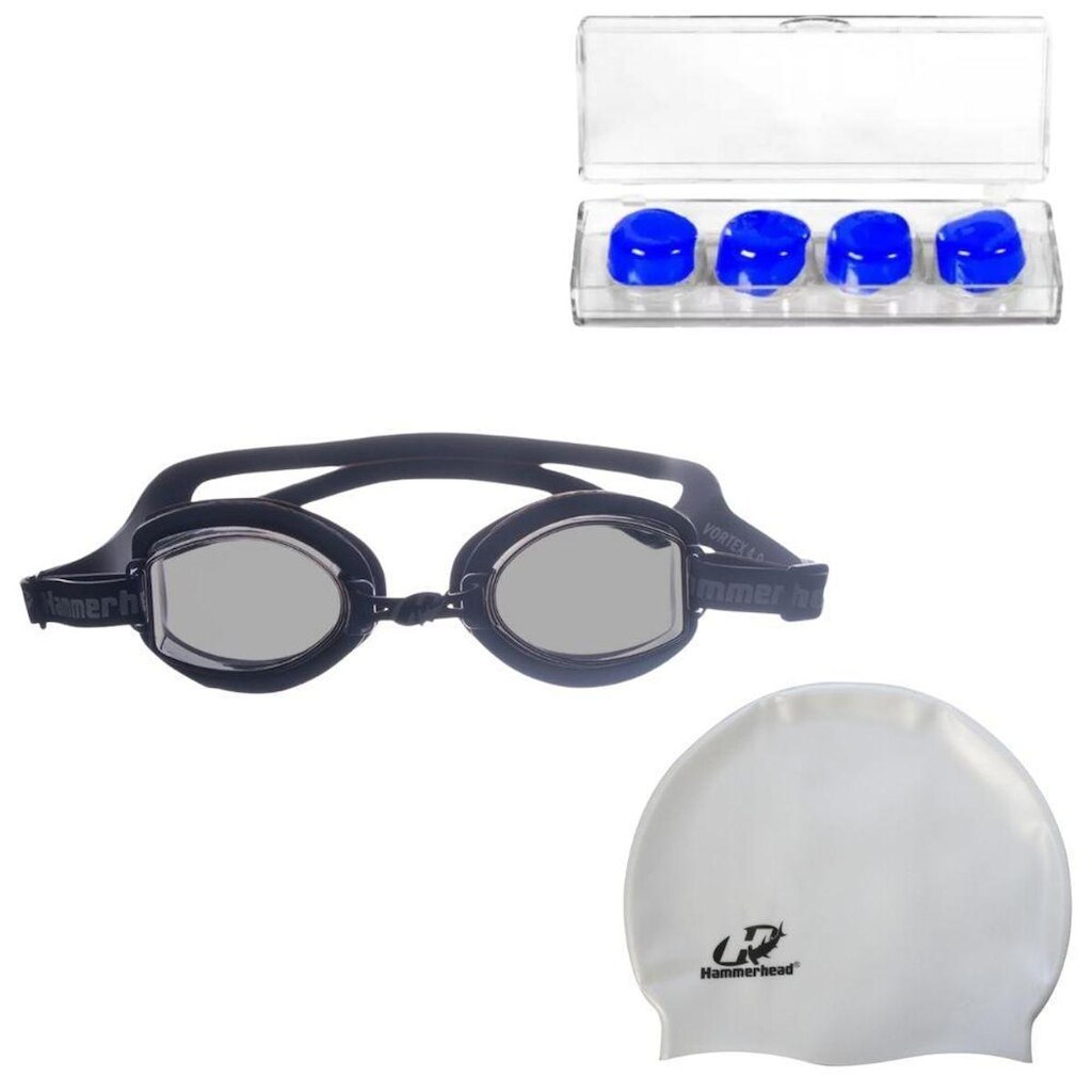 Kit Óculos Natação Vortex 2.0 + Touca Slim Hammerhead + Protetor de ouvido