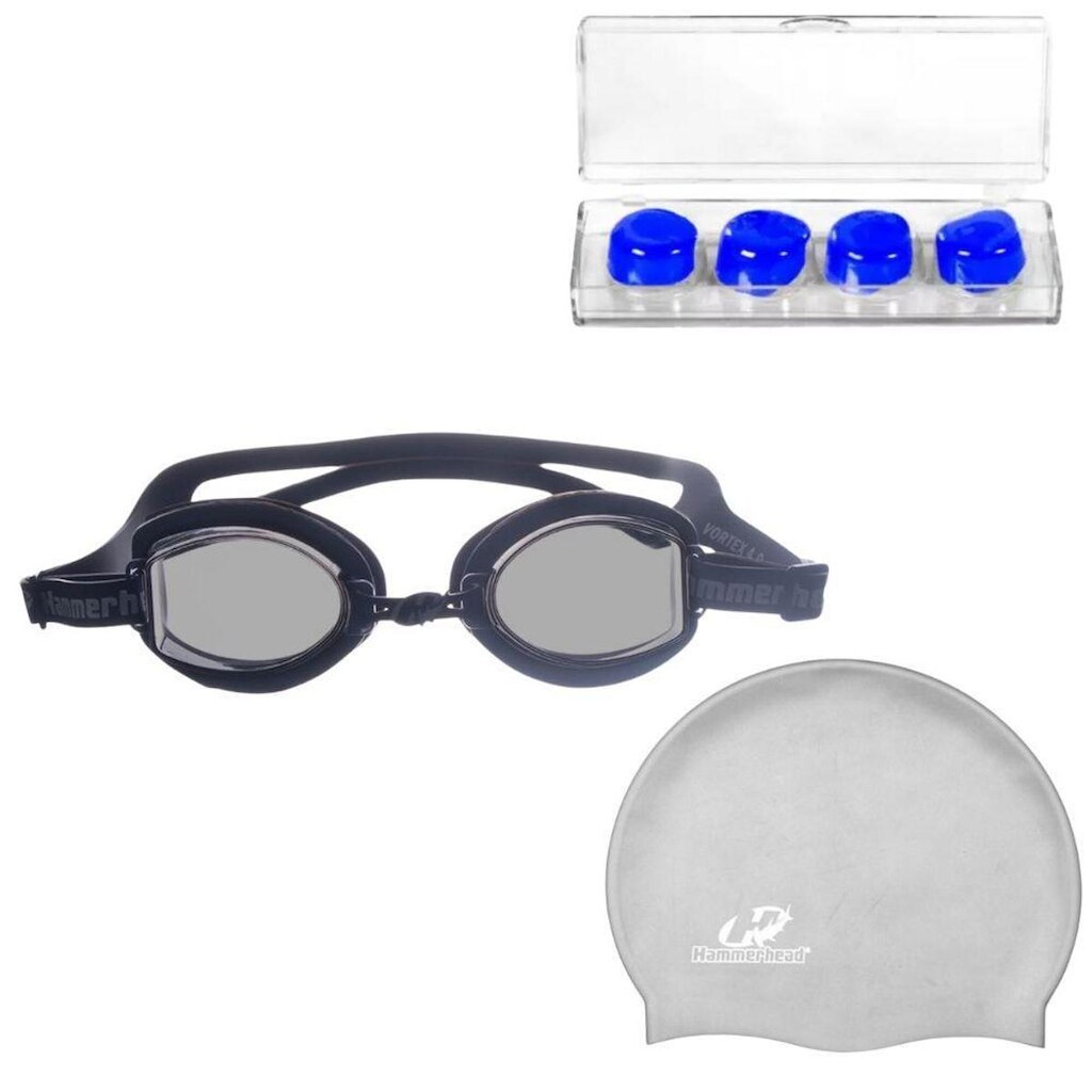 Kit Óculos Natação Vortex 2.0 + Touca Slim Hammerhead + Protetor de ouvido