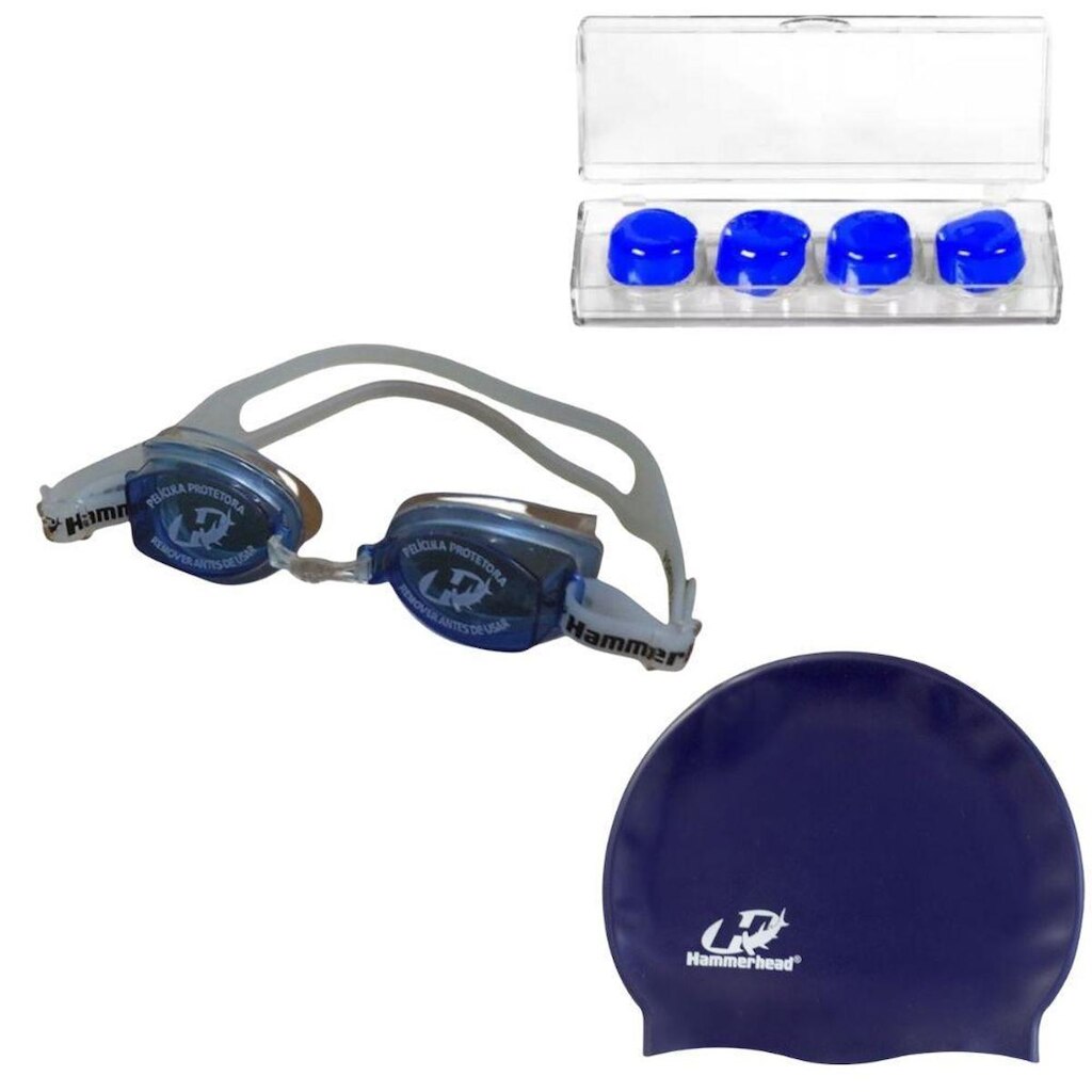 Kit Óculos Natação Vortex 2.0 + Touca Slim Hammerhead + Protetor de ouvido