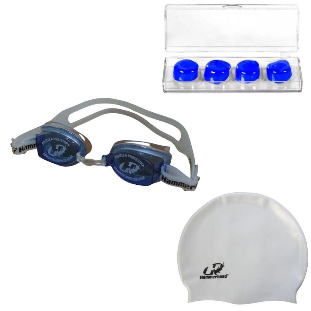 Kit Óculos Natação Vortex 2.0 + Touca Slim Hammerhead + Protetor de ouvido