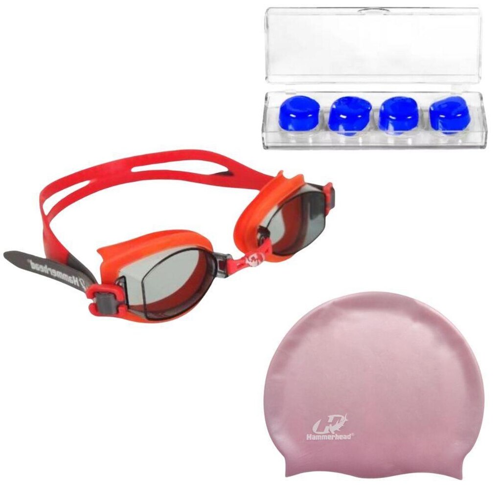 Kit Óculos Natação Vortex 2.0 + Touca Slim Hammerhead + Protetor de ouvido