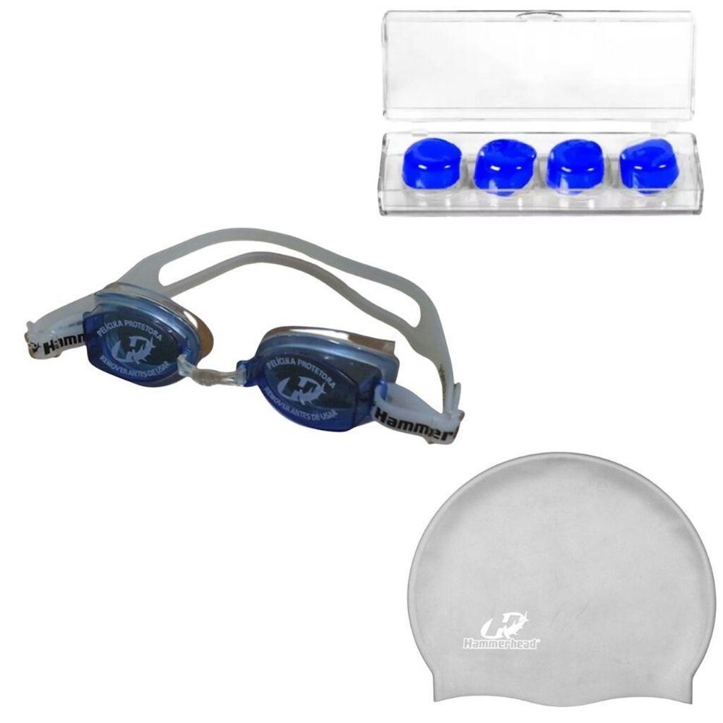 Kit Óculos Natação Vortex 2.0 + Touca Slim Hammerhead + Protetor de ouvido