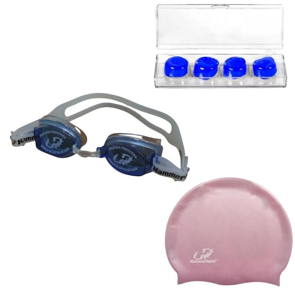 Kit Óculos Natação Vortex 2.0 + Touca Slim Hammerhead + Protetor de ouvido