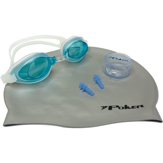 Kit Oculos + Touca + Protetor de Ouvidos de Natação Unisex Poker Aruba - Azul é ruim? Kit Oculos + Touca + Protetor de Ouvidos de Natação Unisex Poker Aruba - Azul é boa?