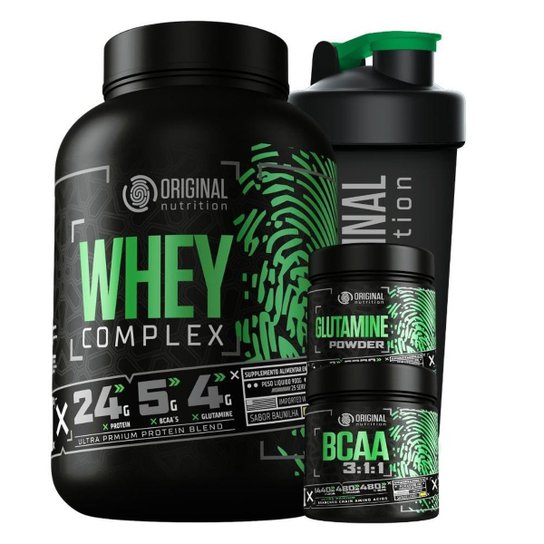 Kit On Whey Complex Blend + Bcaa + Gluta + Shaker Menor preço em Kit On Whey Complex Blend + Bcaa + Gluta + Shaker