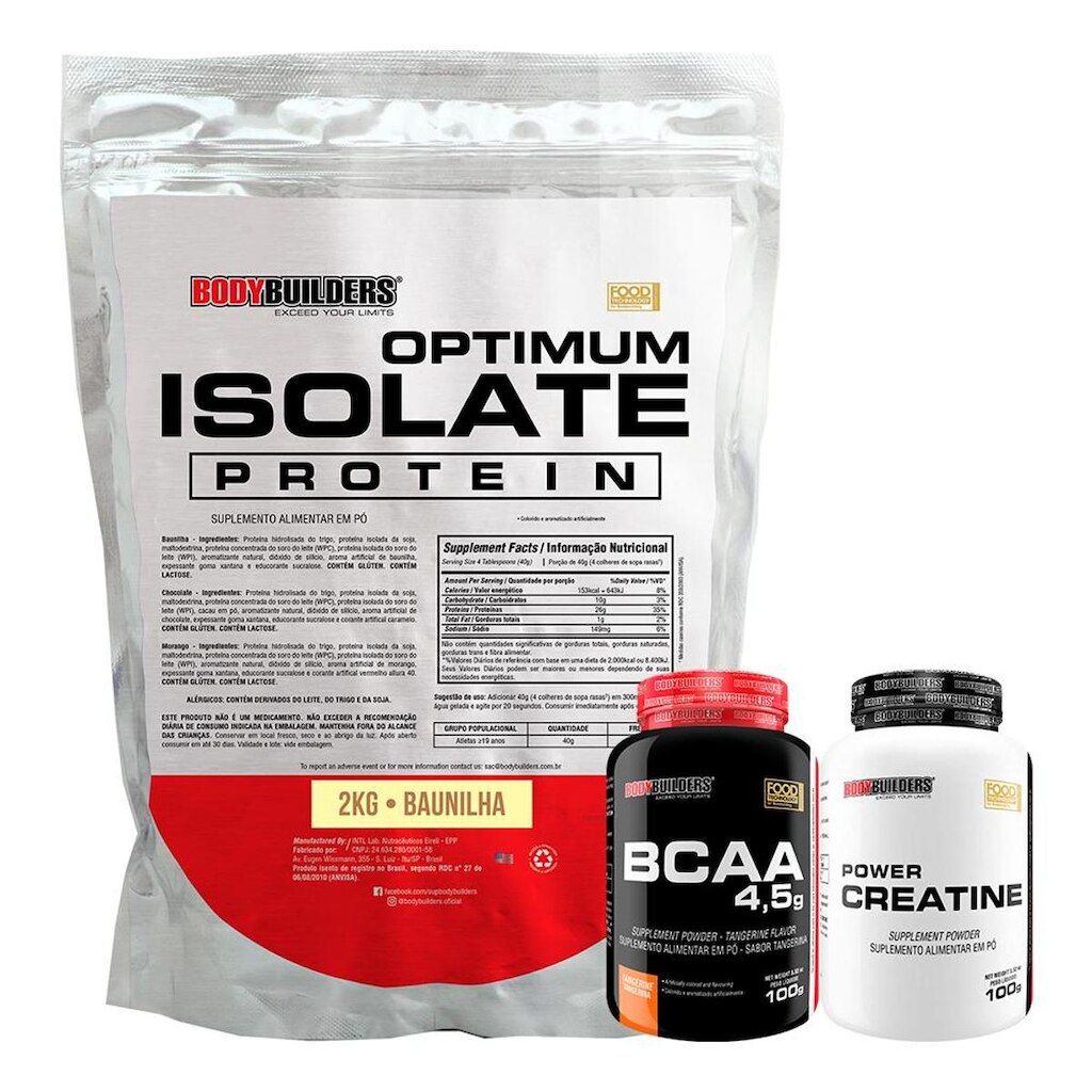Kit Optimum Isolate Whey Protein 2kg + Bcaa 100g + Creatina 100g - Bodybuilders