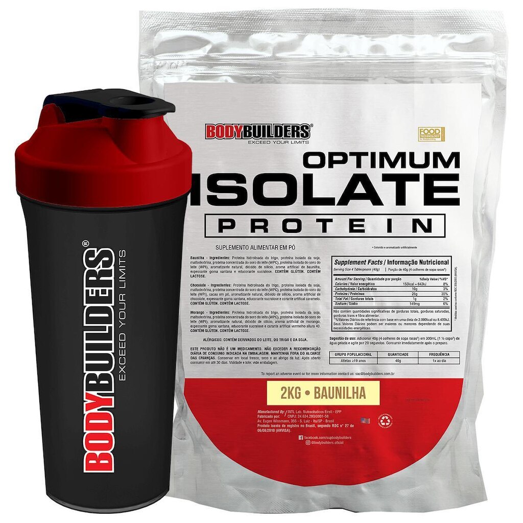 Kit Optimum Isolate Whey Protein 2kg + Coqueteleira - Bodybuilders