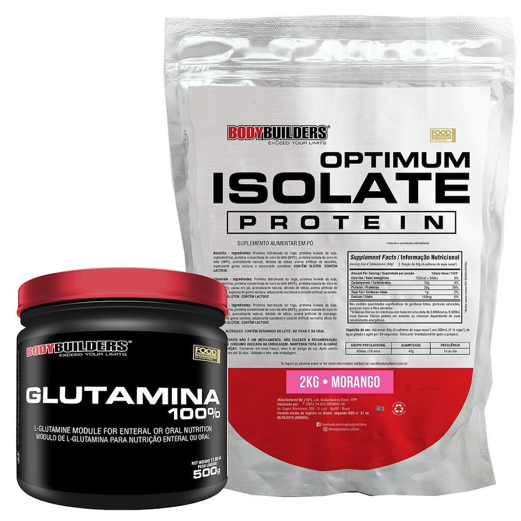 Kit Optimum Isolate Whey Protein 2kg  +  Glutamina  500g - Bodybuilders