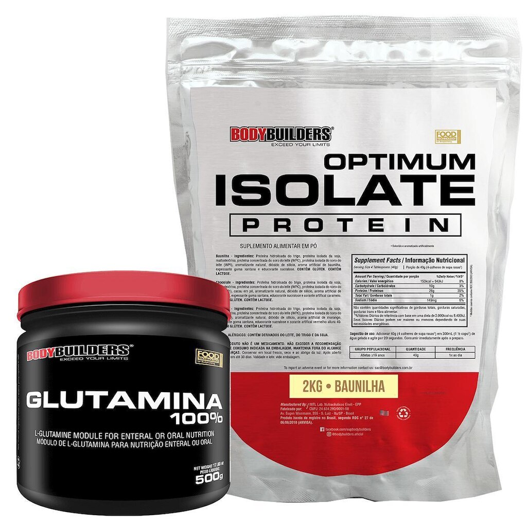 Kit Optimum Isolate Whey Protein 2kg  +  Glutamina  500g - Bodybuilders