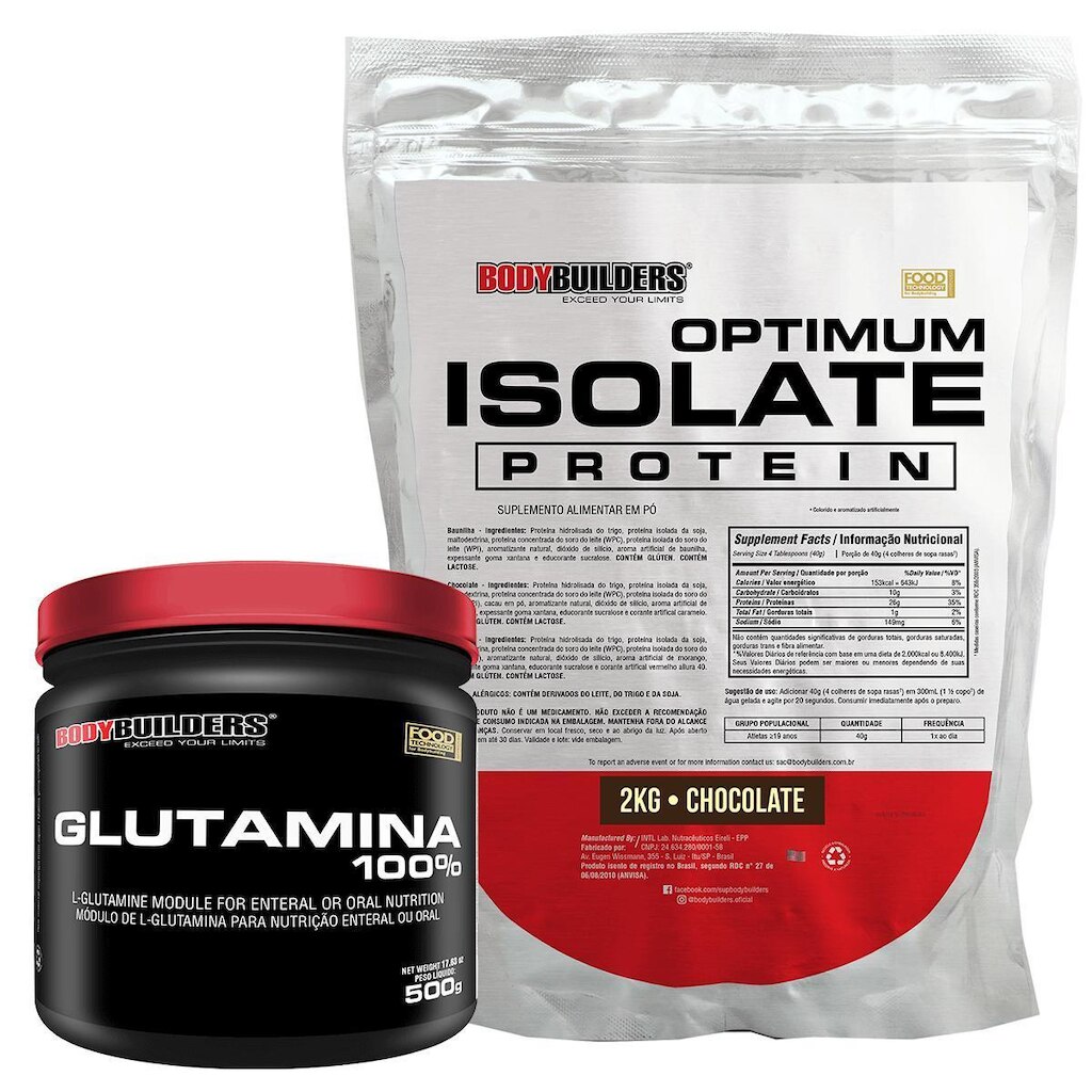 Kit Optimum Isolate Whey Protein 2kg  +  Glutamina  500g - Bodybuilders