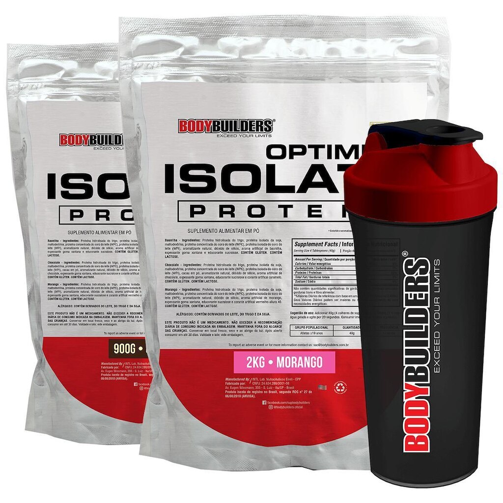 Kit Optimum Isolate Whey Protein 2kg +Optimum Isolate Whey Protein -900g+ Coqueteleira -Bodybuilders