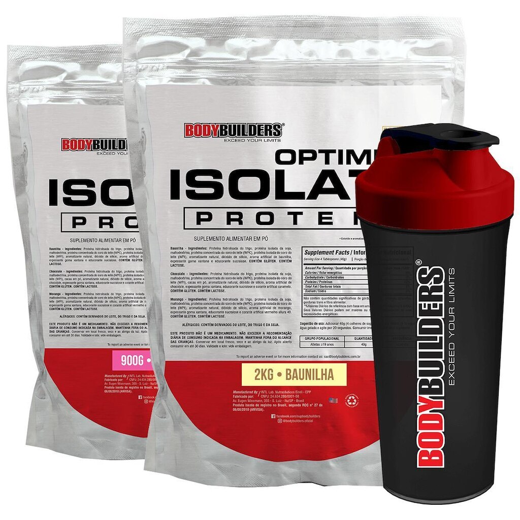 Kit Optimum Isolate Whey Protein 2kg +Optimum Isolate Whey Protein -900g+ Coqueteleira -Bodybuilders