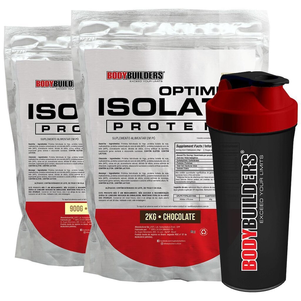 Kit Optimum Isolate Whey Protein 2kg +Optimum Isolate Whey Protein -900g+ Coqueteleira -Bodybuilders