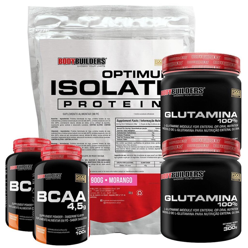 Kit Optimum Isolate Whey Protein 900g  +  2x Bcaa 100g + 2x Glutamina 300g -  Bodybuilders