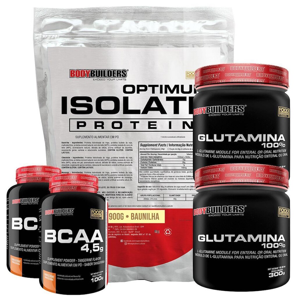 Kit Optimum Isolate Whey Protein 900g  +  2x Bcaa 100g + 2x Glutamina 300g -  Bodybuilders