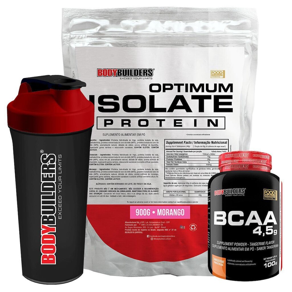 Kit Optimum Isolate Whey Protein 900g  +  Bcaa 100g +  Coqueteleira - Bodybuilders