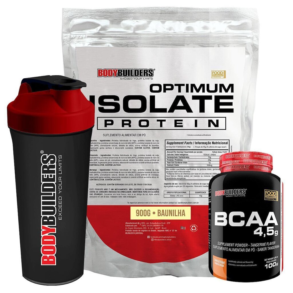 Kit Optimum Isolate Whey Protein 900g  +  Bcaa 100g +  Coqueteleira - Bodybuilders