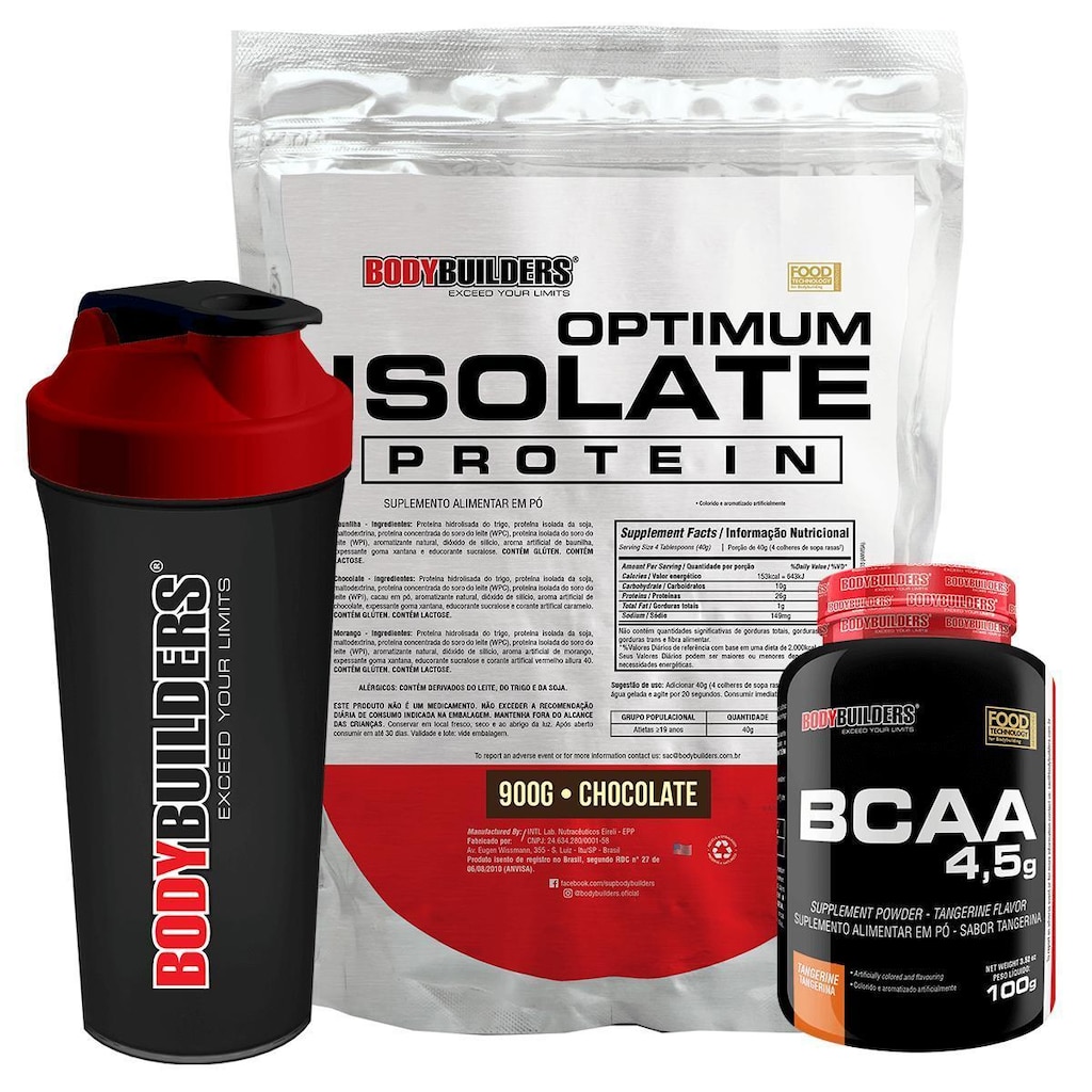 Kit Optimum Isolate Whey Protein 900g  +  Bcaa 100g +  Coqueteleira - Bodybuilders