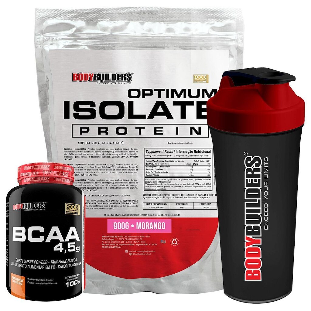 Kit Optimum Isolate Whey Protein 900g  +  Bcaa 100g +  Creatina 100g - Bodybuilders