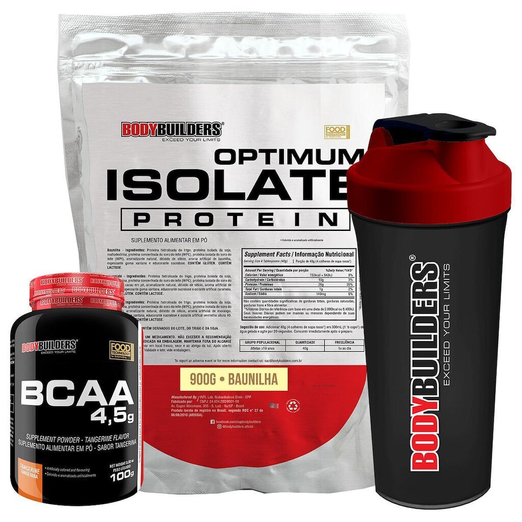 Kit Optimum Isolate Whey Protein 900g  +  Bcaa 100g +  Creatina 100g - Bodybuilders