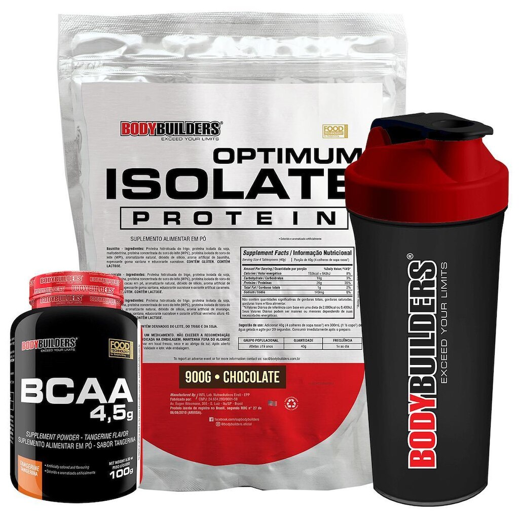 Kit Optimum Isolate Whey Protein 900g  +  Bcaa 100g +  Creatina 100g - Bodybuilders