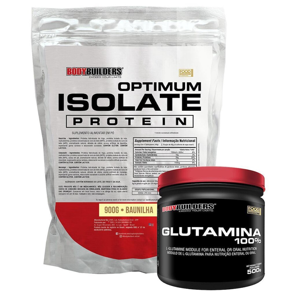 Kit Optimum Isolate Whey Protein 900g  +  Glutamina 500g- Bodybuilders