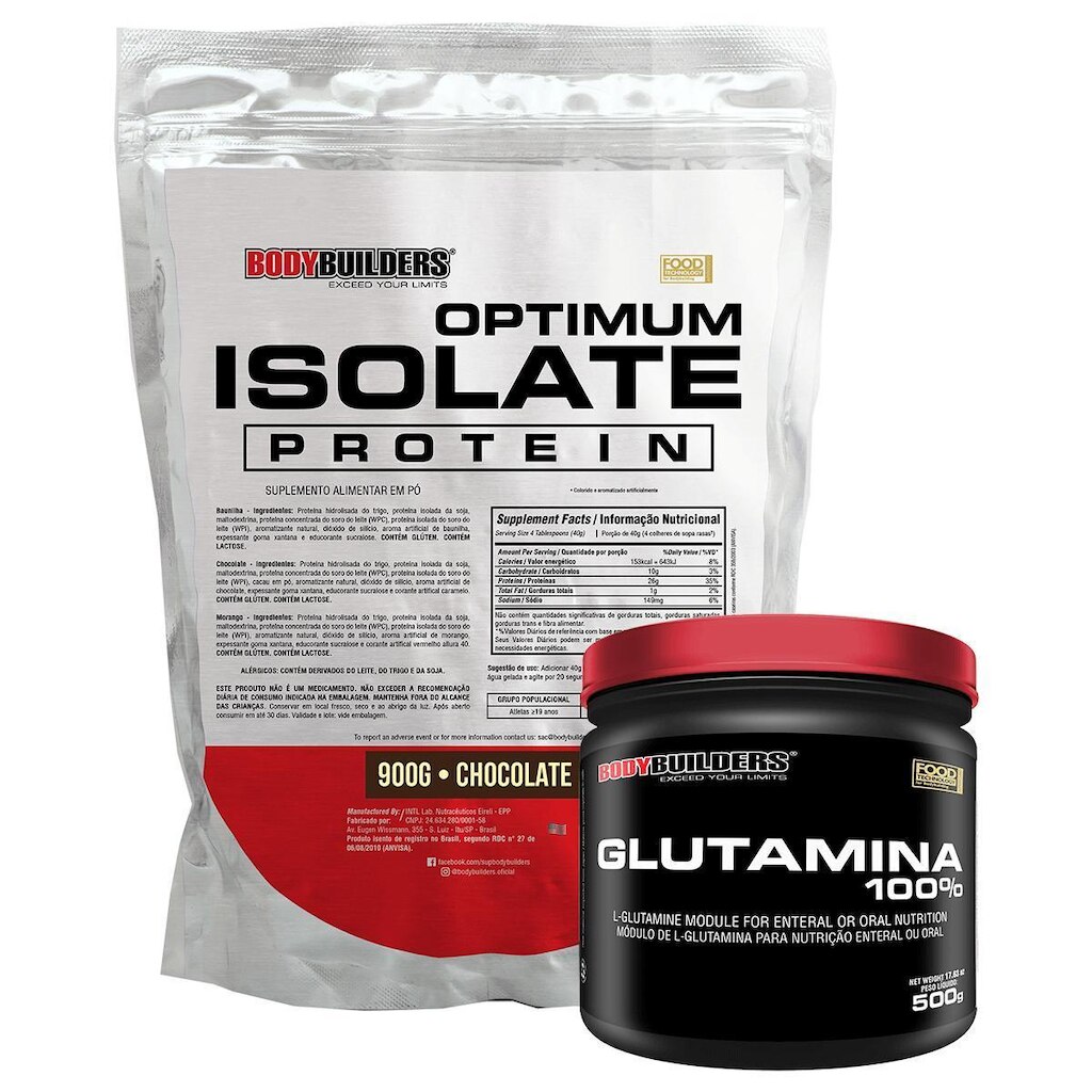 Kit Optimum Isolate Whey Protein 900g  +  Glutamina 500g- Bodybuilders