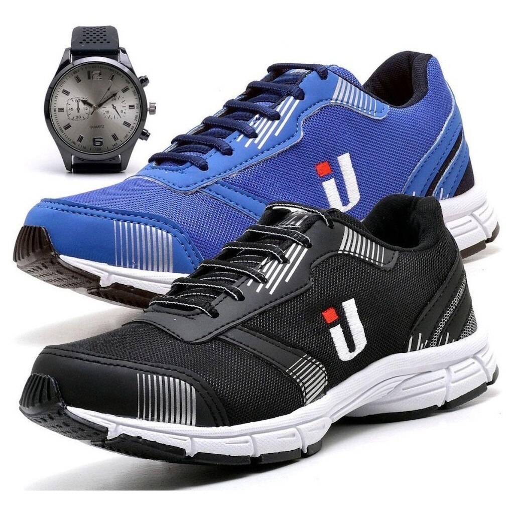 Kit Ousy Moda 2 Pares Tênis Esportivo Com Relógio Masculino