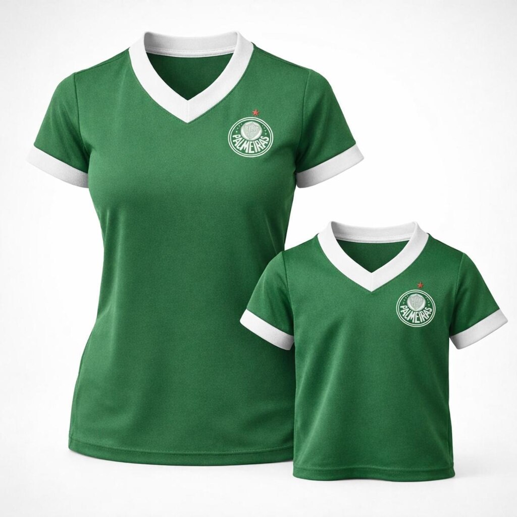 Kit Palmeiras Mãe E Filho Camisa Line Escudo Bordado