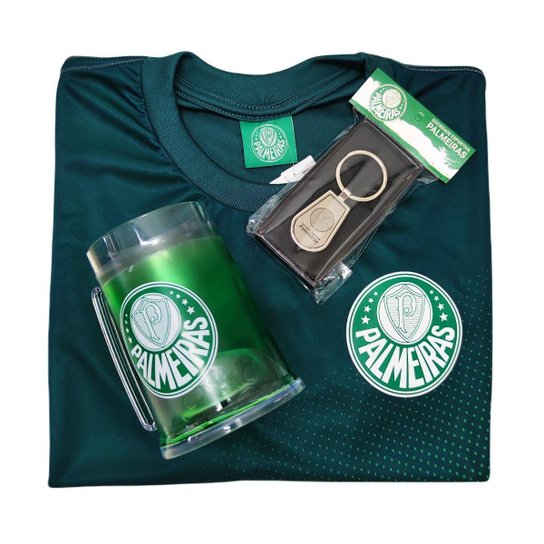 Kit Palmeiras Oficial - Camisa Dots + Caneca + Chaveiro - Masculino - Verde Menor preço em Kit Palmeiras Oficial - Camisa Dots + Caneca + Chaveiro - Masculino - Verde