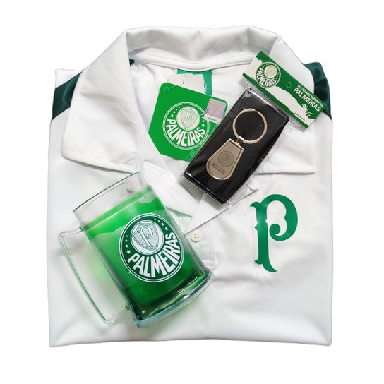 Kit Palmeiras Oficial - Camisa Polo Tide + Caneca + Chaveiro - Masculino - Branco Menor preço em Kit Palmeiras Oficial - Camisa Polo Tide + Caneca + Chaveiro - Masculino - Branco