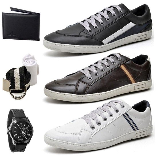 Kit Pares Sapatenis Masculino + Relogio + Carteira E Meia Tamanhos Especiais - Única Menor preço em Kit Pares Sapatenis Masculino + Relogio + Carteira E Meia Tamanhos Especiais - Única