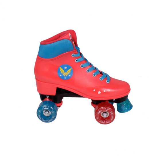 Kit Patins c/ Proteção e Capacete Mulher Maravilha Tam 28/29 - Vermelho