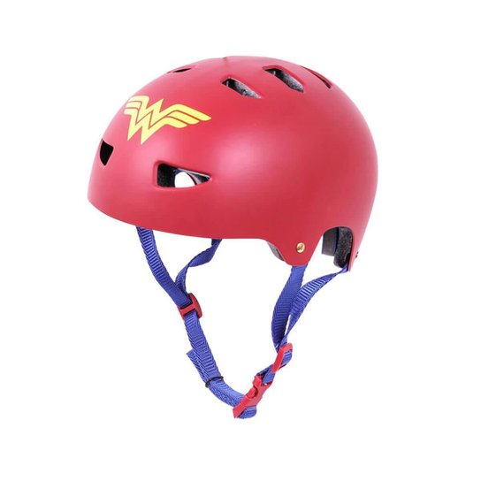 Kit Patins c/ Proteção e Capacete Mulher Maravilha Tam 28/29 - Vermelho
