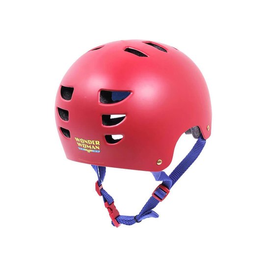 Kit Patins c/ Proteção e Capacete Mulher Maravilha Tam 28/29 - Vermelho