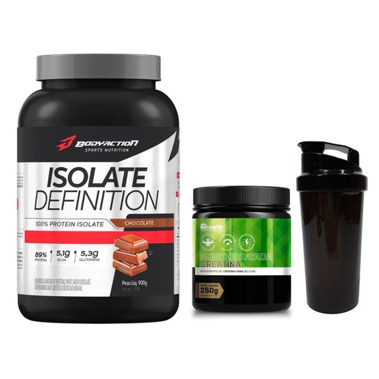 Kit Performance Whey Isolado Bodyaction + Creatina Growth + Shaker Menor preço em Kit Performance Whey Isolado Bodyaction + Creatina Growth + Shaker