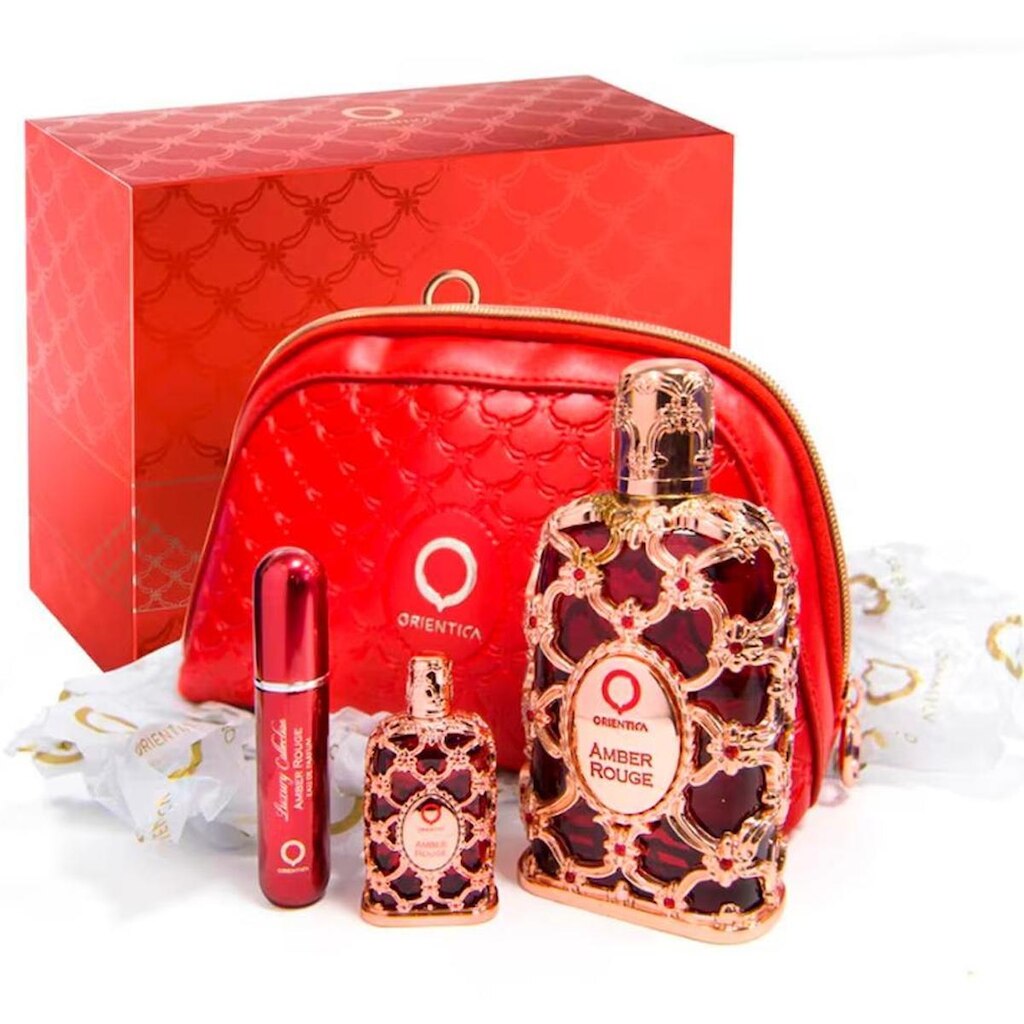 Kit Perfume Amber Rouge Orientica EDP Feminino 80ml + 7,5ml + Necessaire
