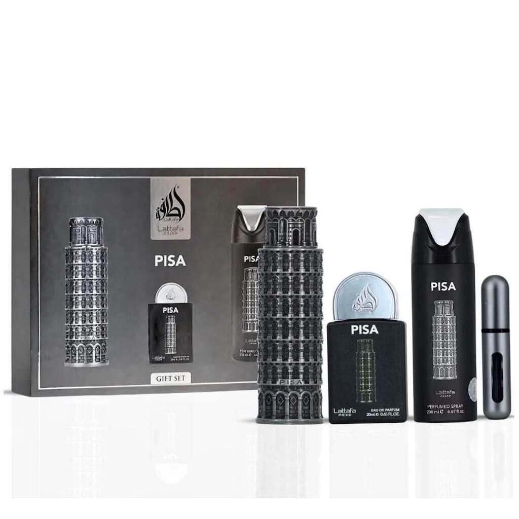 Kit Perfume Lattafa Pisa Edp Masculino 100ml + Edp 20ml + Perfumed Spray 200ml