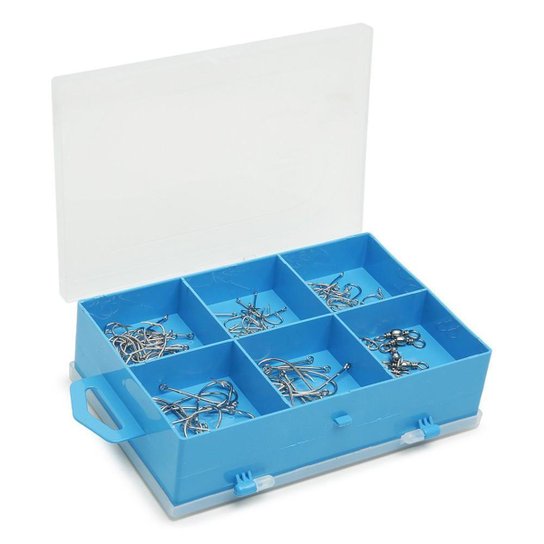 Kit Pesca Esportiva Estojo Duplo Anzol Chumbada Girador - Azul