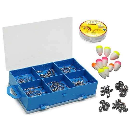 Kit Pesca Esportiva Estojo Pianura Pesca Anzol Acessórios - Azul