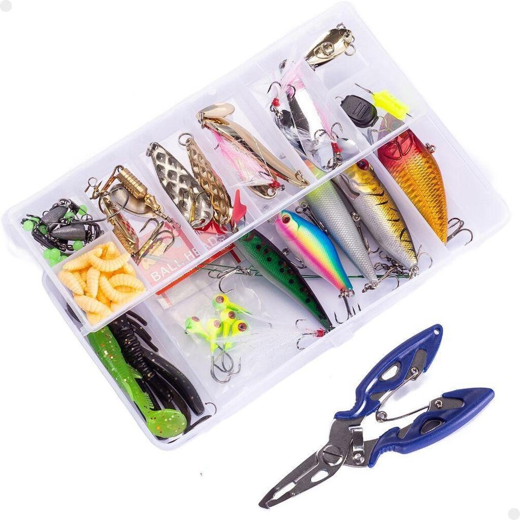 Kit Pesca Iscas Artificiais + Estojo 101 Peças