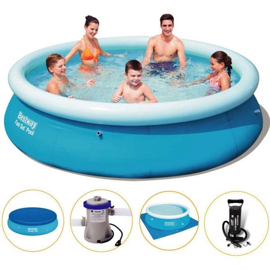 Kit Piscina Inflável Bestway 3.700 Litros Filtro Capa Bomba Forro - Azul Menor preço em Kit Piscina Inflável Bestway 3.700 Litros Filtro Capa Bomba Forro - Azul